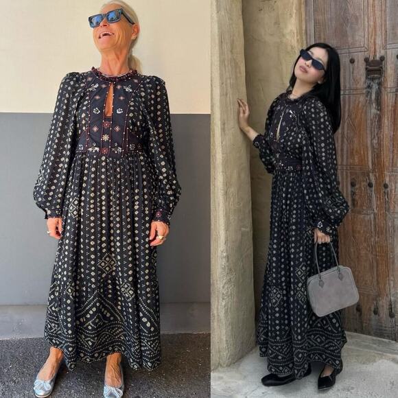 Sea New York Embroidered Maja Long Sleeve Dress Black Burgundy XS Boho Chic - Picture 8 of 11